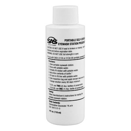 Sas Safety 4 Oz Eye Wash Station Water Preservative, 4PK PK4 5136-01